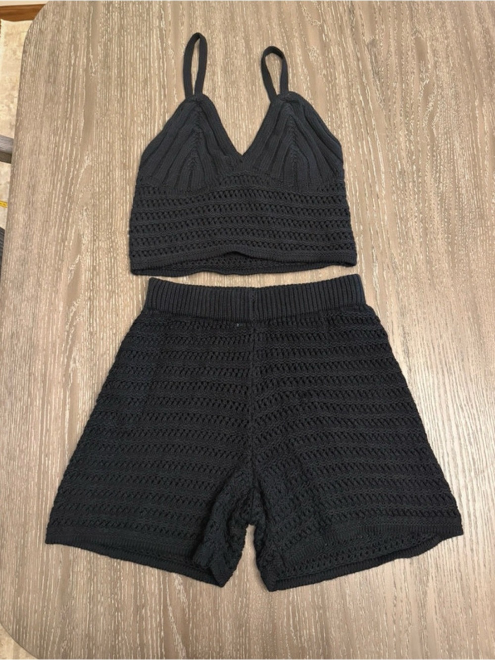 wild fable Black Knit Bralette & High-Waist Shorts Set
